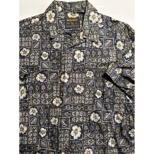 Woolrich John Rich and Bros Mens Aloha Shirt Patchwork Floral Fish Navy  2XL